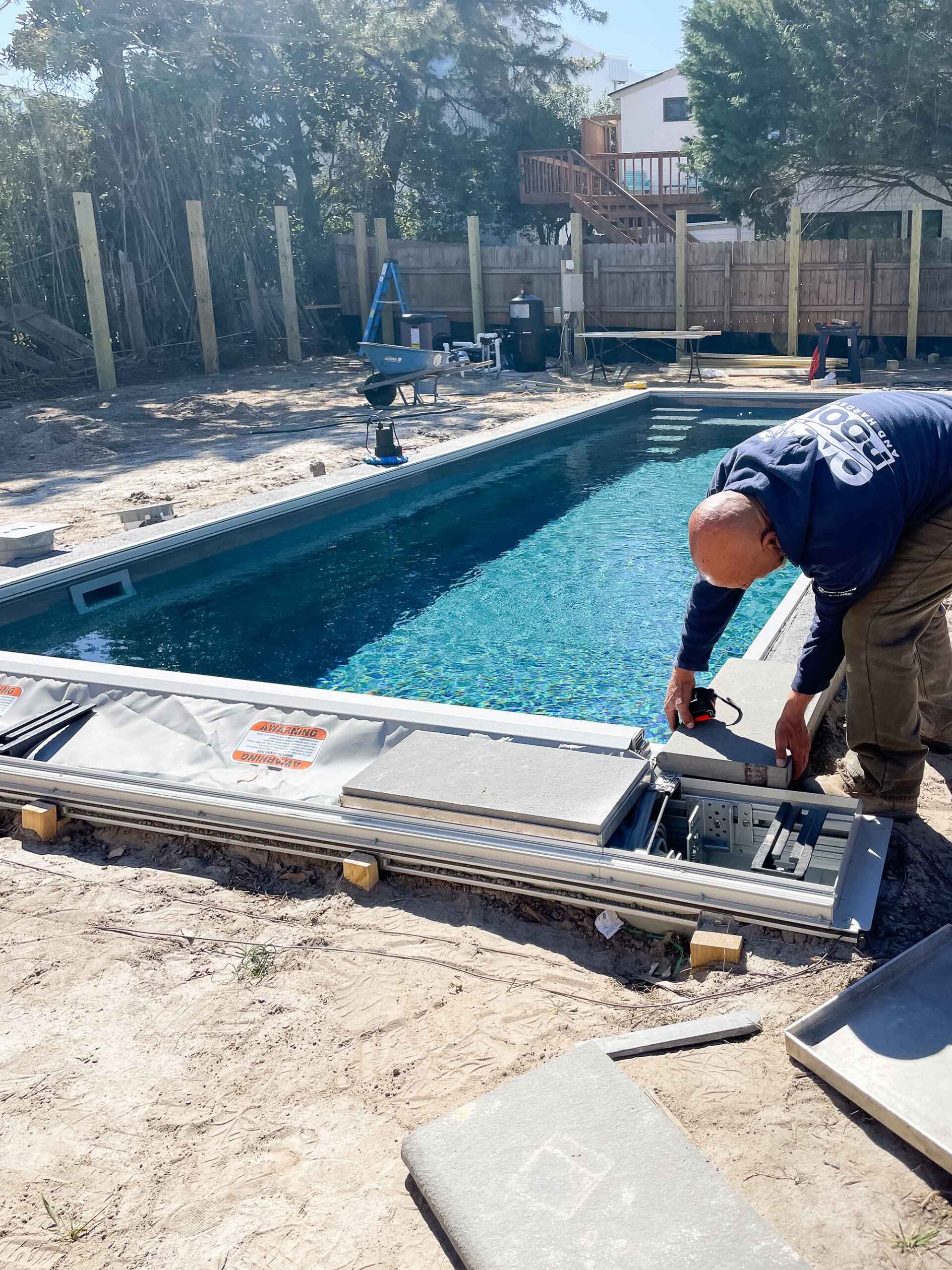 coping pool installation around automatic cover